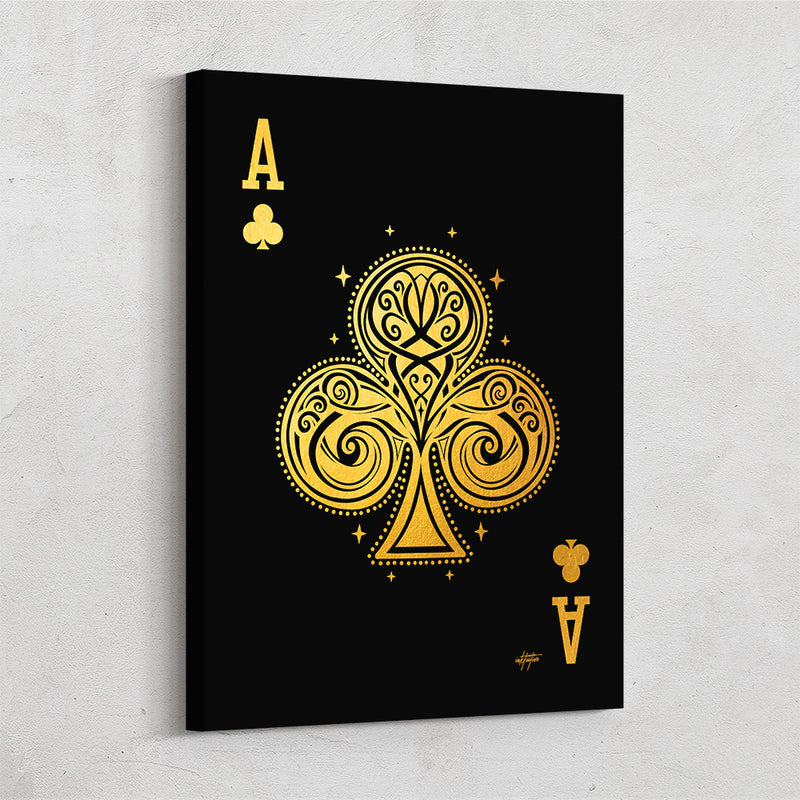 Ace of Clubs gold poker card canvas art