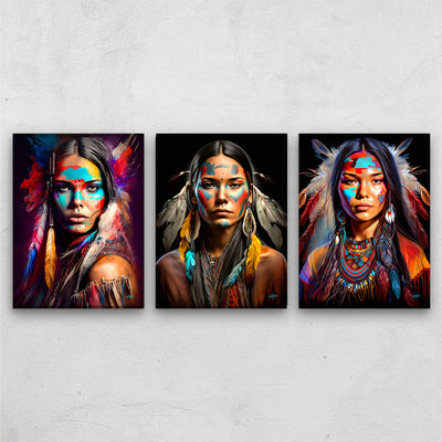 Female Native American portraits wall art set