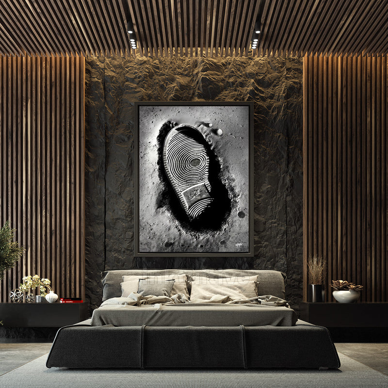 Moonwalk nike imprint on moon canvas art in bedroom