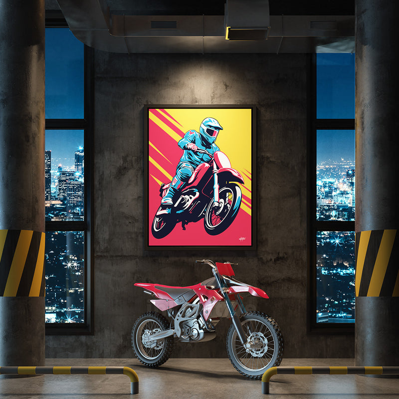 Motorcycle dirtbike colorful canvas art