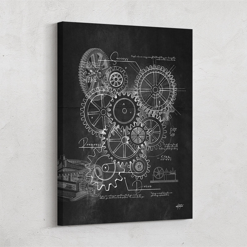 Gears of Success, black and white wall art.
