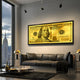 Gold standard money motivational wall art in city condo by Inktuitive