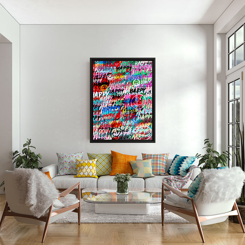 "Happy" Wall art for a modern living room.