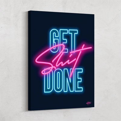 Motivational canvas wall art print Get It Done in neon
