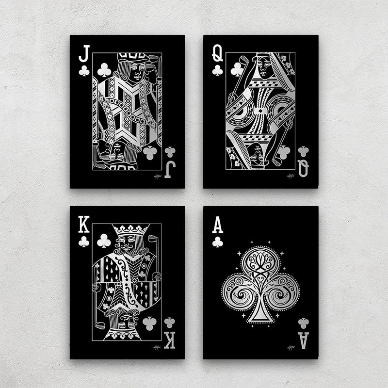 4 piece clubs playing card canvas art set
