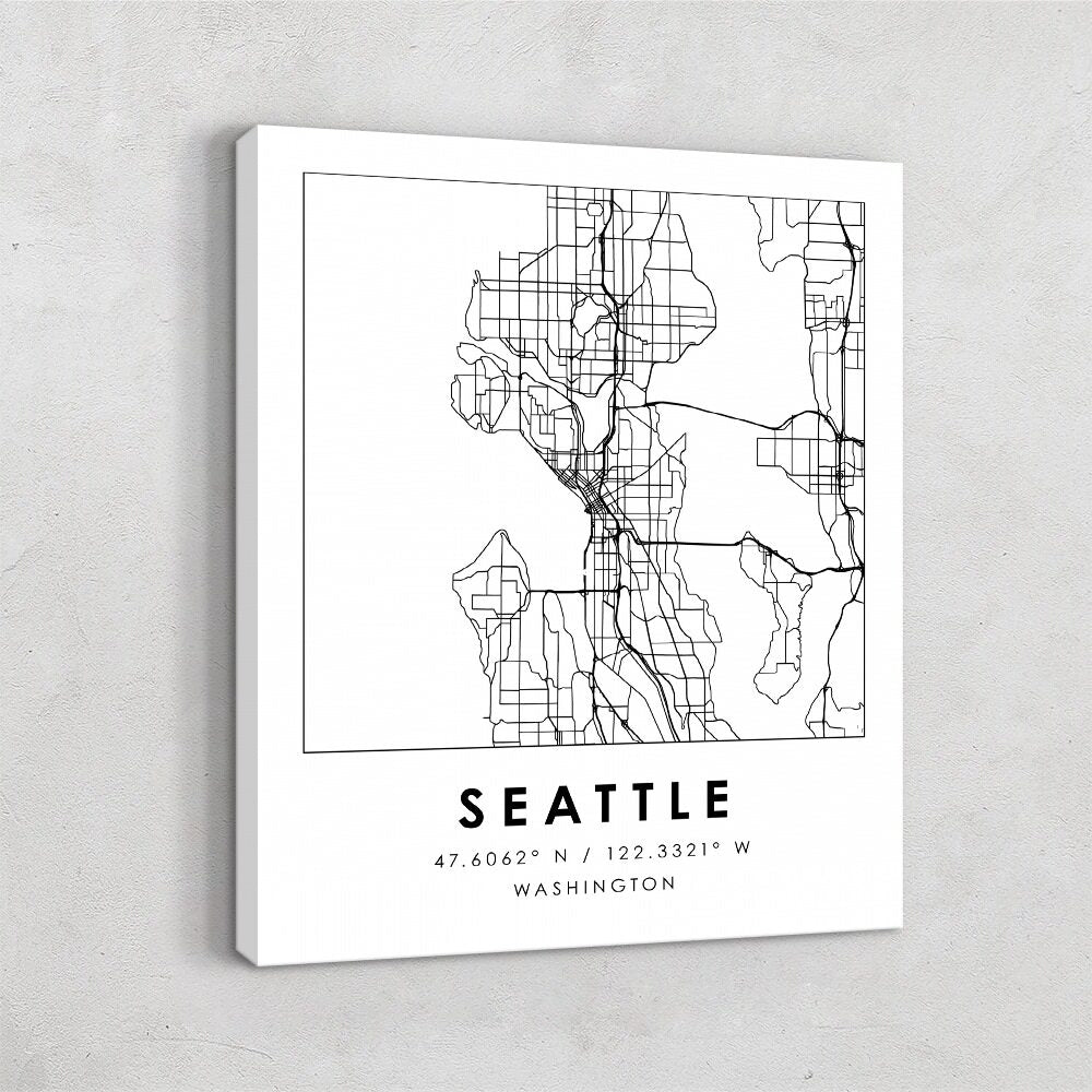 Black and White Minimal City Map Of Seattle – Inktuitive