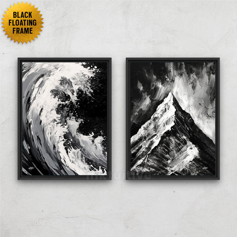 Abstract mountain and wave wall decor framed