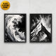 Abstract mountain and wave wall decor framed
