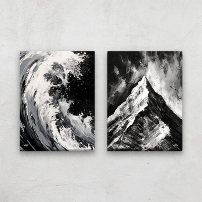 Abstract mountain and wave wall decor set