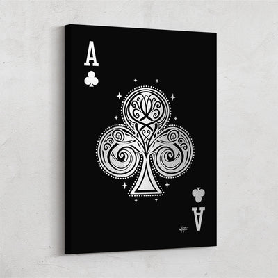 Ace of Clubs black silver playing card canvas art