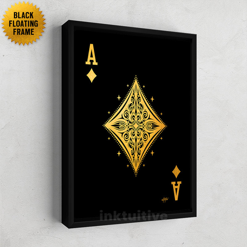 Ace of Diamonds gold wall art framed