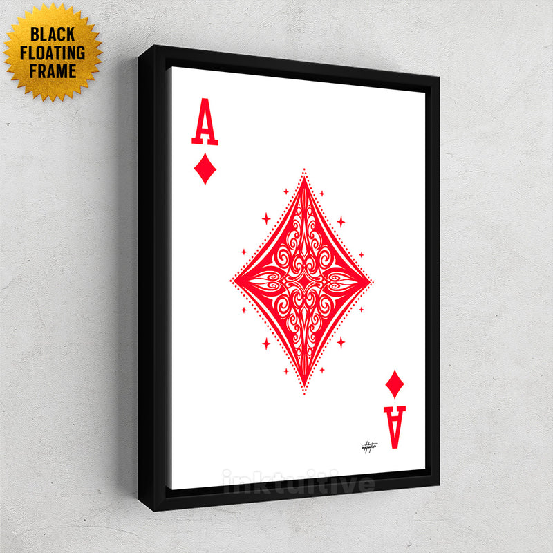 Ace of Diamonds playing card wall art framed