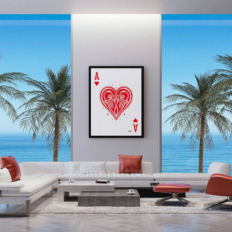 Ace of hearts canvas art in a condo