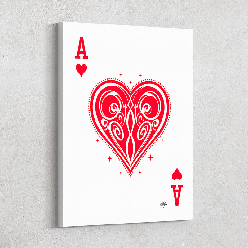 Ace of hearts red and white canvas art