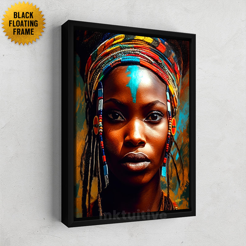 African Tribal Woman vibrant wall decor framed