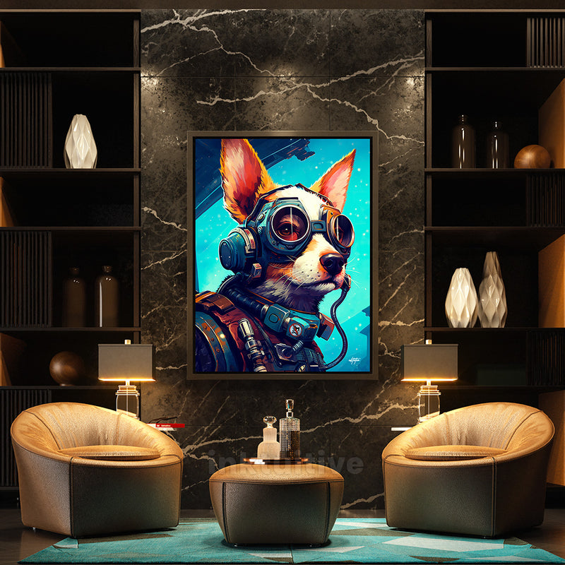 Astro Dog Corgi canvas art in a living room