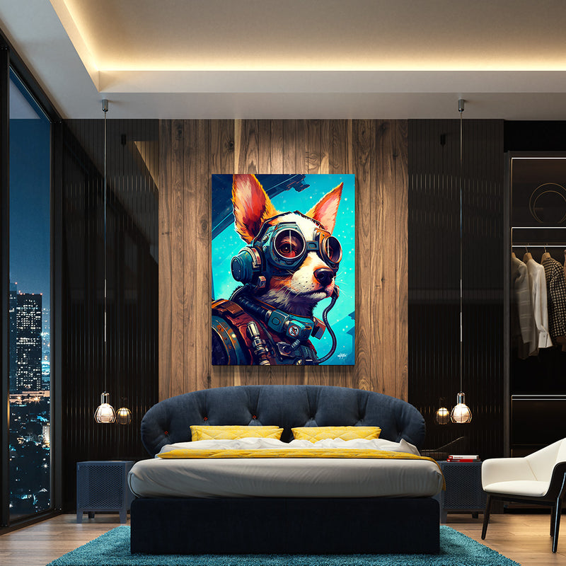 Astronaut Dog Corgi canvas art in a bedroom