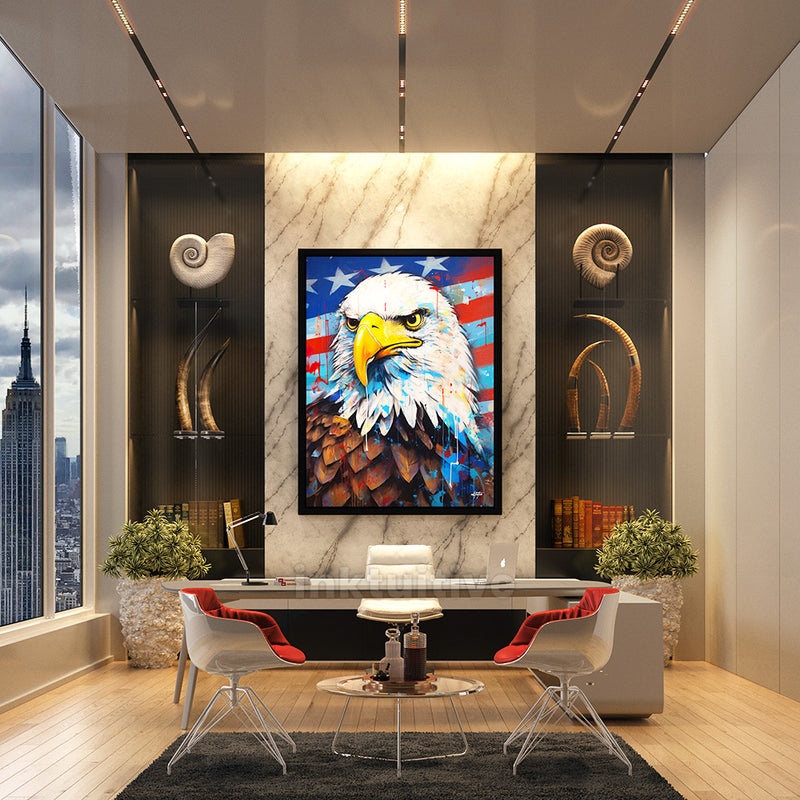 Bald Eagle Flag Canvas Art Office