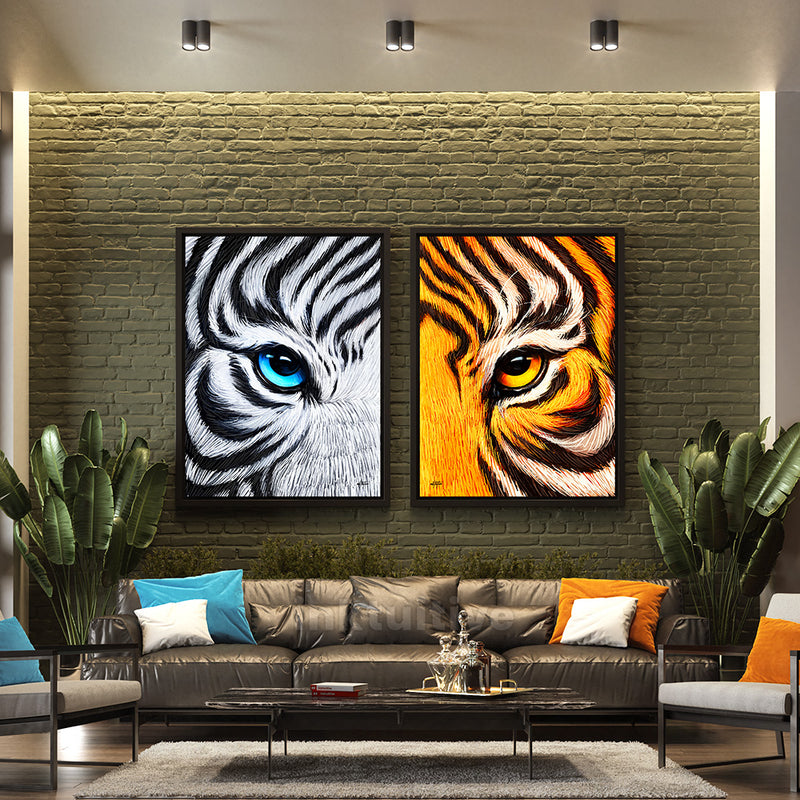 Bengal tigers stare art set living room