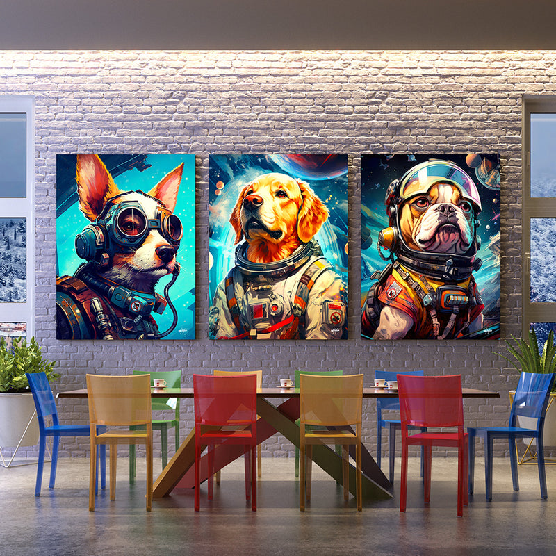Colorful 3 Piece Astro Dogs canvas art set