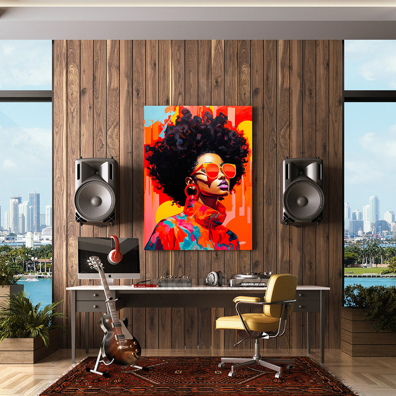 Colorful female portrait wall decor for an office