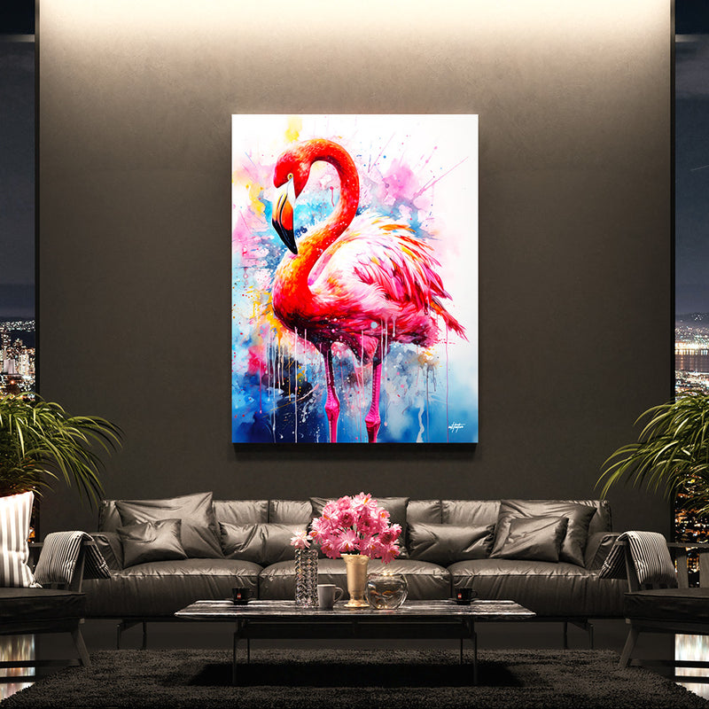 Colorful flamingo burst canvas art living room