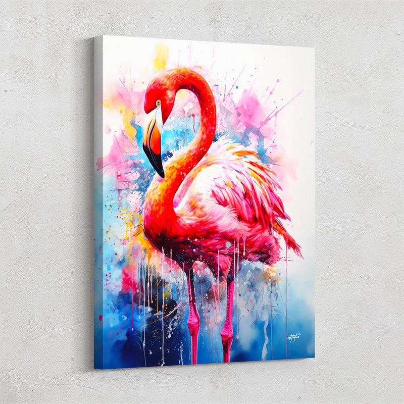 Colorful flamingo watercolor canvas art