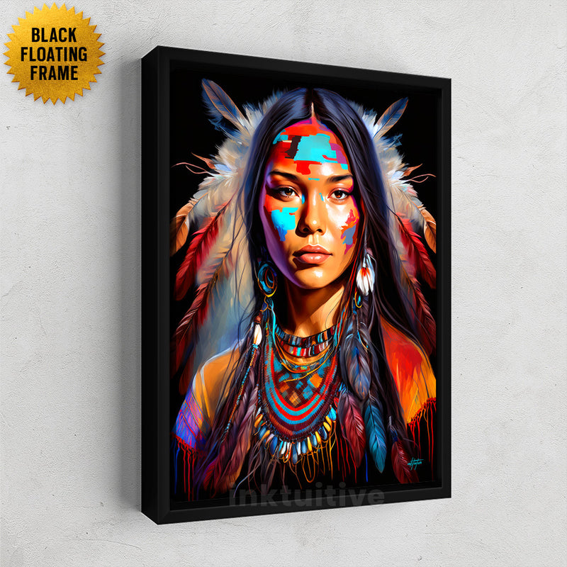 Colorful Native American woman canvas art frame