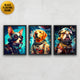 Cute Astronaut dogs 3 piece canvas art set framed