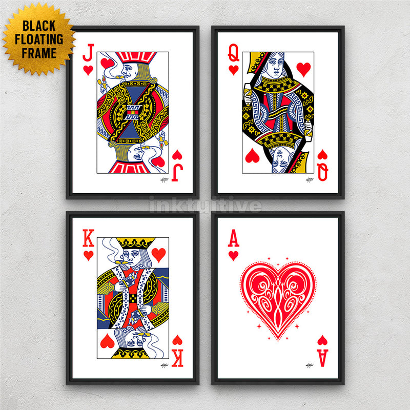 Deck of Hearts poker cards framed canvas art