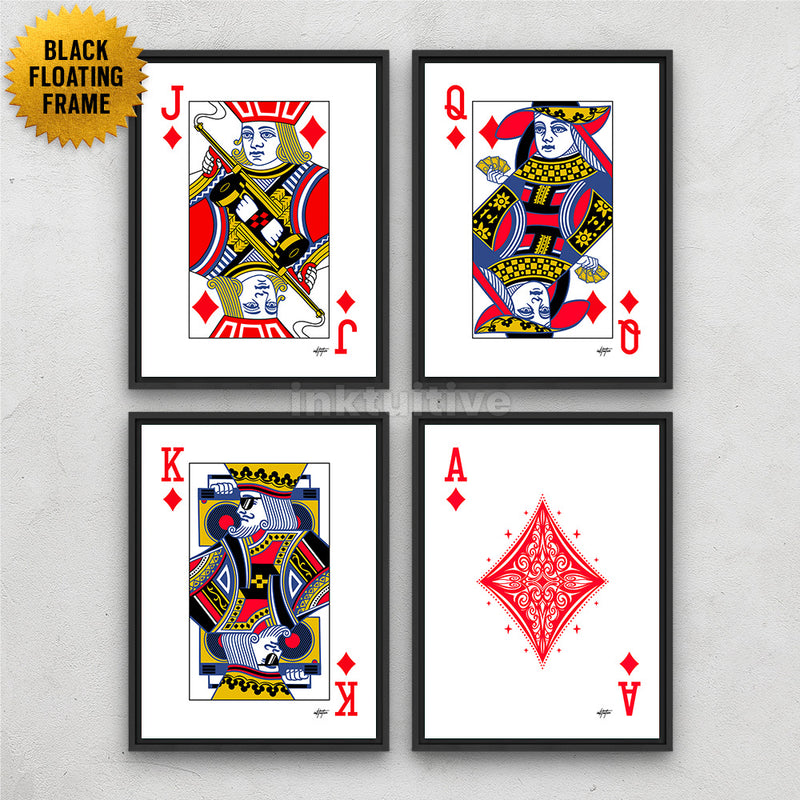Diamonds poker cards canvas wall art with black frame