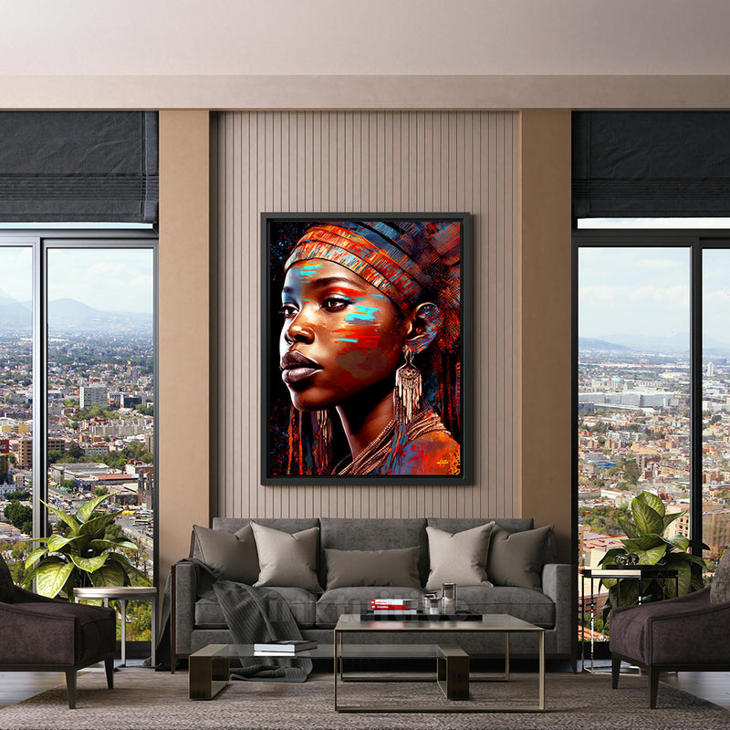 Elegant African Tribal Woman Portrait Wall Decor Living Room