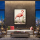 Elegant flamingo wall decor in a living room