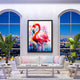 Elegant watercolor flamingo canvas art in a living room