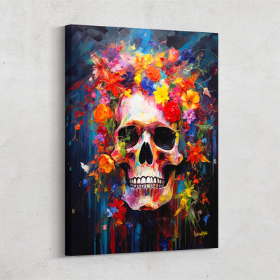 Floral Skull Canvas Art Vibrant Colorful Flowers