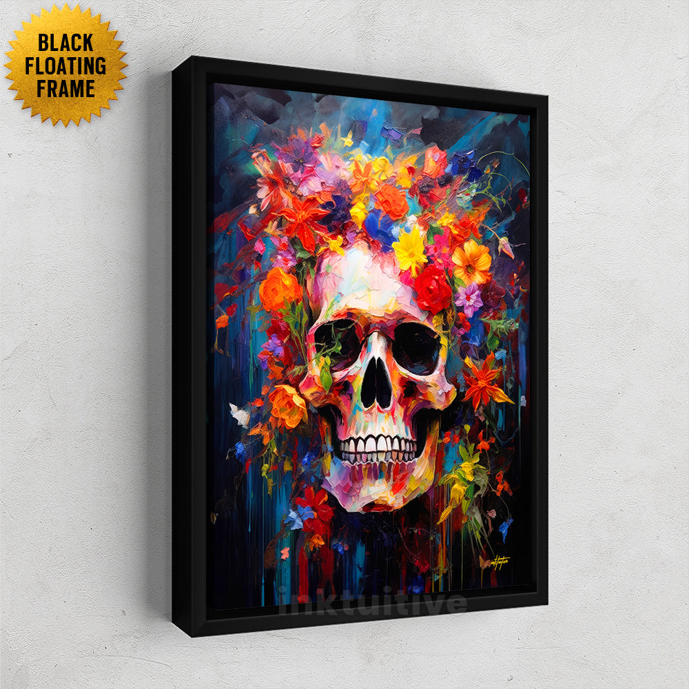 絵画 SKOLOCT/CANVAS/ART/4 floral-skull-framed-canvas-