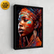 Framed wall decor of a colorful and vibrant tribal African woman