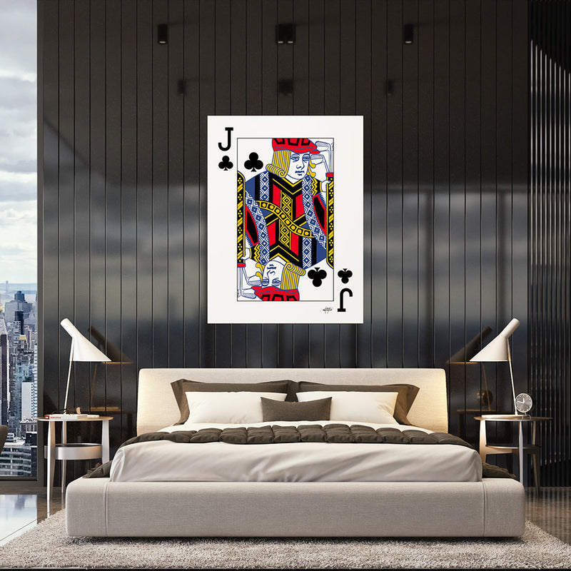 Jack of Clubs playing card wall decor in a bedroom