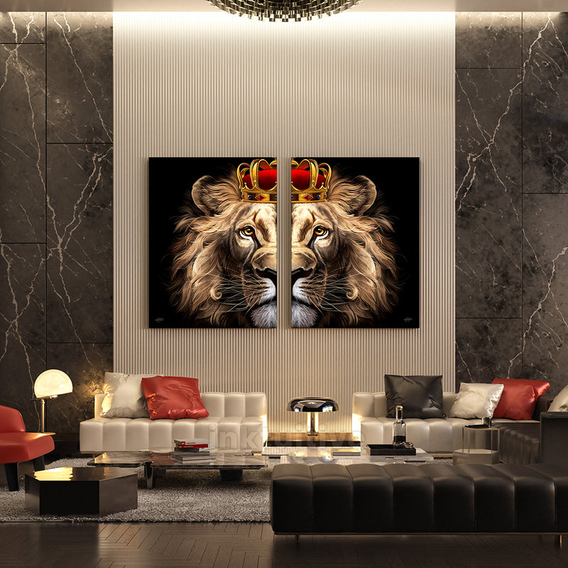 King Lion with crown - 2 piece wall art set