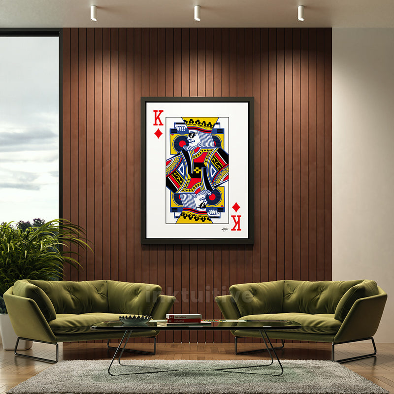 King of Diamonds framed wall art in a living room