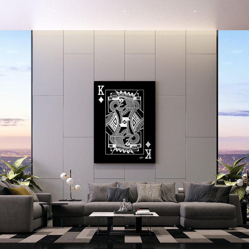 King of Diamonds platinum wall art in a living room