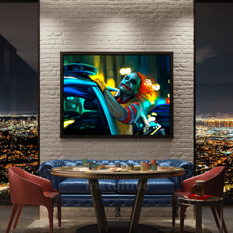 McJoker Dark Knight movie scene canvas art in a living room