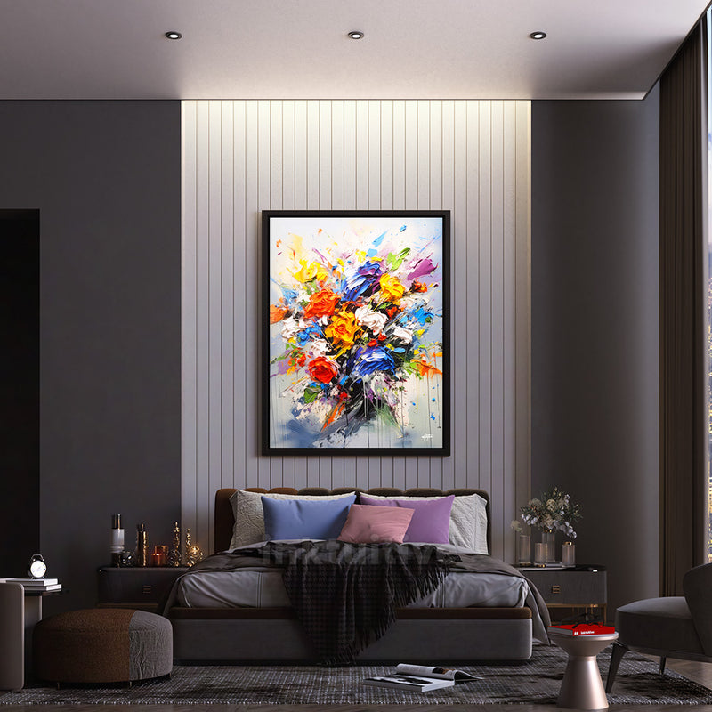 Modern Bedroom Colorful Flower Explosion Art