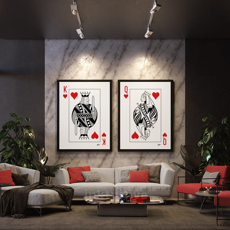 Modern hearts playing card canvas art set