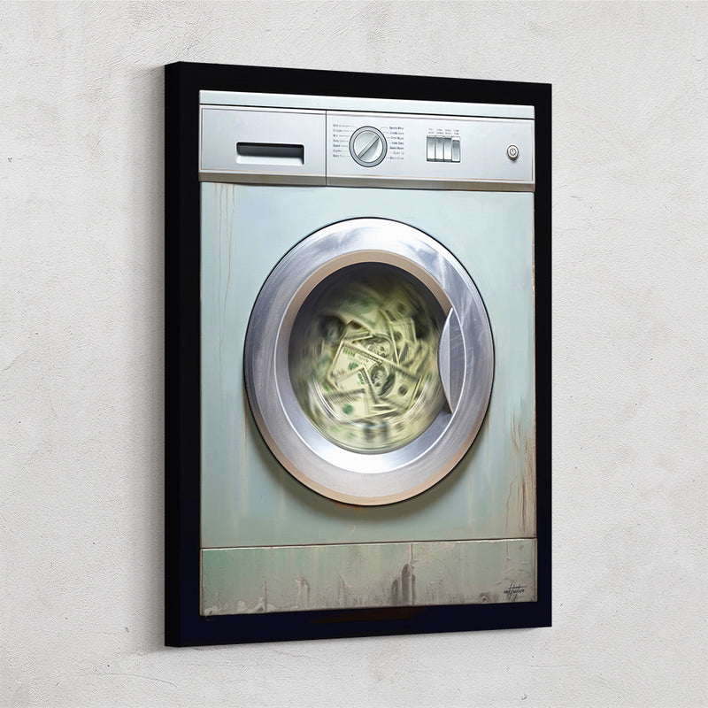 Money Cycle Canvas Art Washing Machine Cash Vintage
