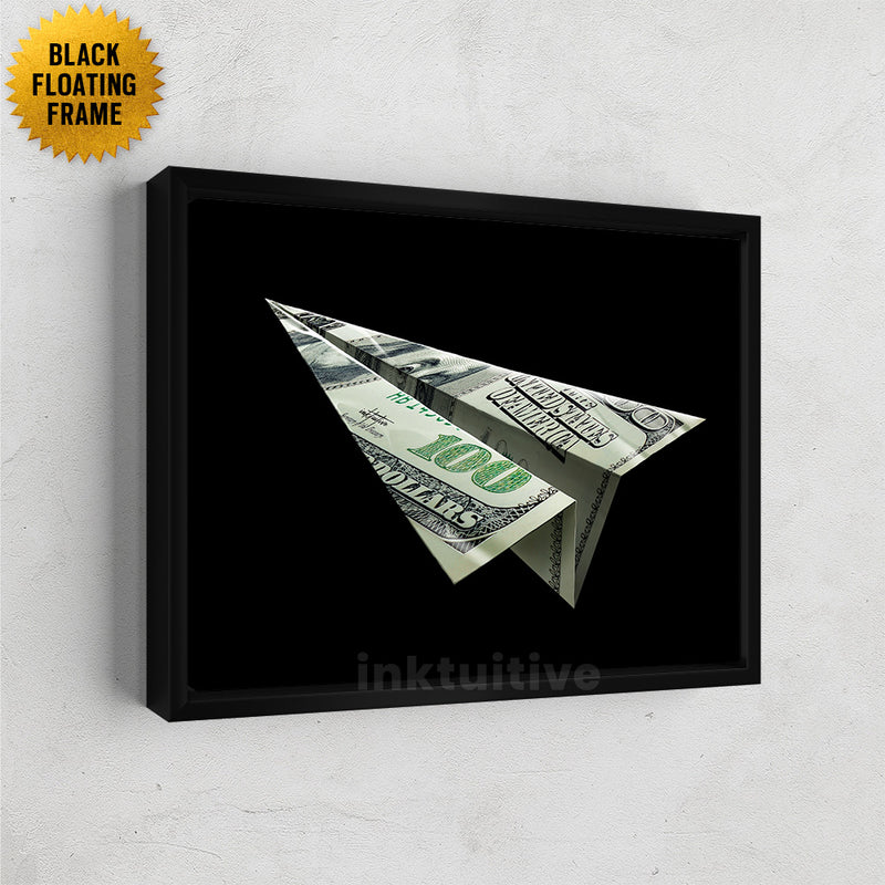 Money paper plane origami framed wall art