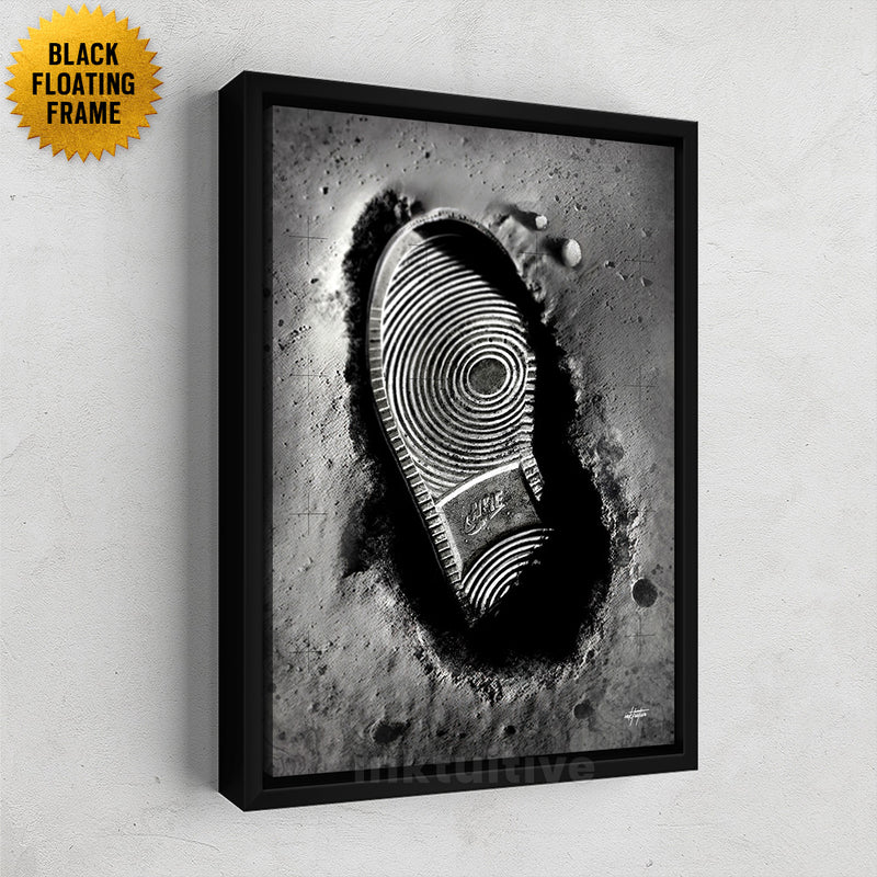 Moonwalk lunar shoe imprint canvas art framed