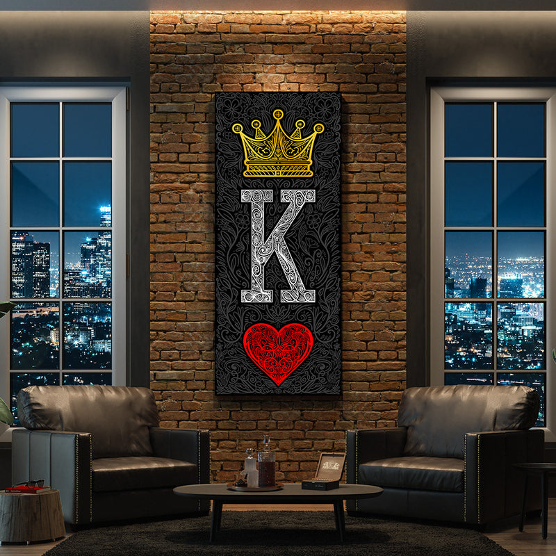 Ornate King of Hearts wall art in a man cave