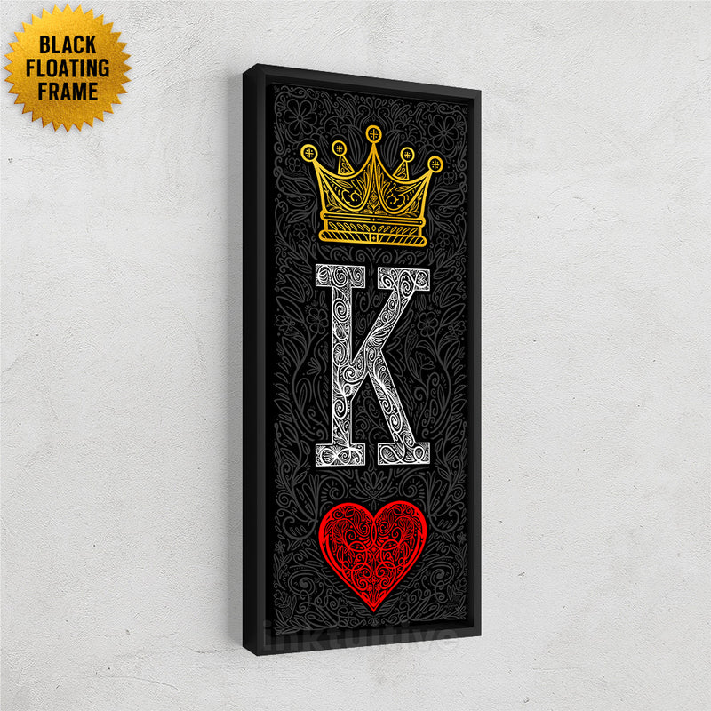 Ornate King of Hearts wall art with a black floating frame