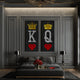 Ornate King and Queen wall art canvas set in a bedroom